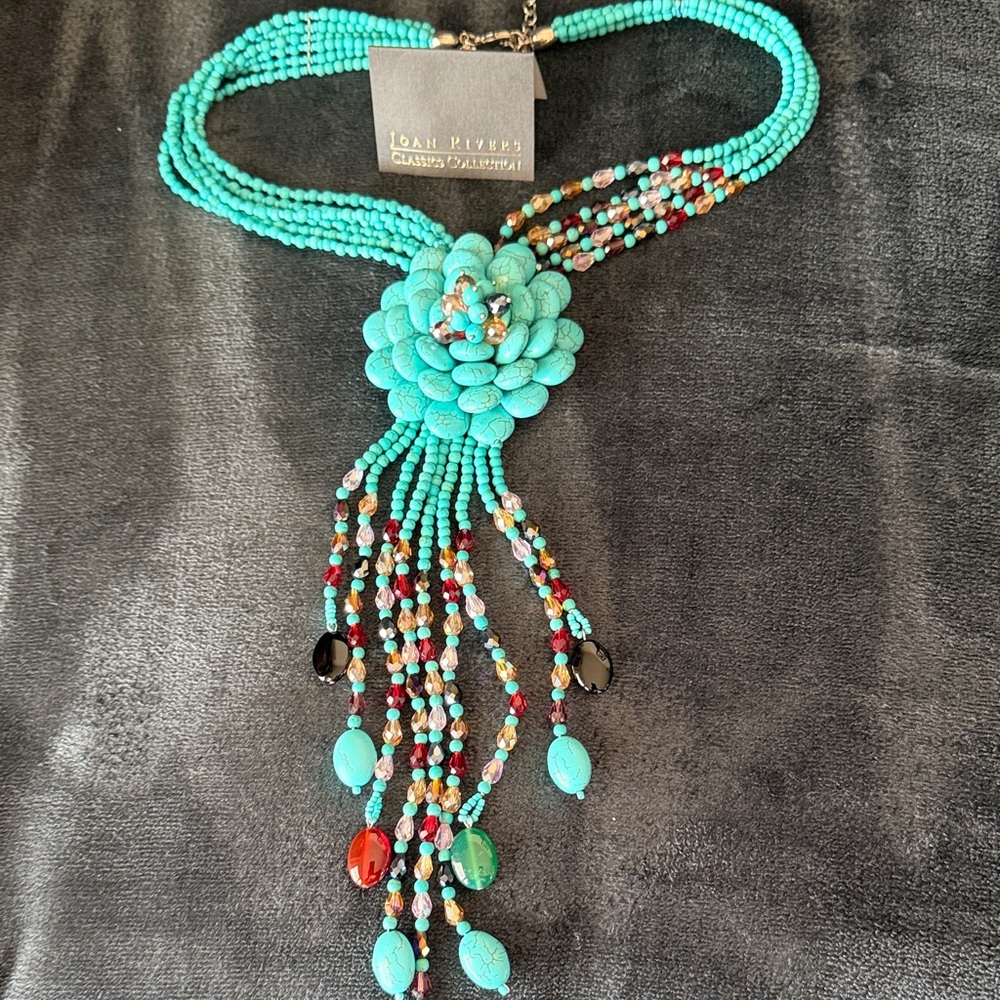 Joan Rivers Turquoise Flower Starlet Statement Necklace - Signed